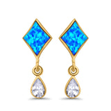 Square Stud Earrings Created Opal Pear Simulated Amethyst CZ 925 Sterling Silver (24mm)