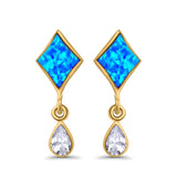 Square Stud Earrings Created Opal Pear Simulated Amethyst CZ 925 Sterling Silver (24mm)