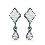 Square Stud Earrings Created Opal Pear Simulated Amethyst CZ 925 Sterling Silver (24mm)