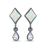 Square Stud Earrings Created Opal Pear Simulated Amethyst CZ 925 Sterling Silver (24mm)