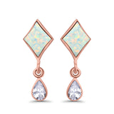 Square Stud Earrings Created Opal Pear Simulated Amethyst CZ 925 Sterling Silver (24mm)