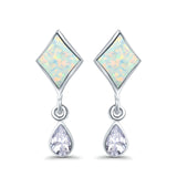 Square Stud Earrings Created Opal Pear Simulated Amethyst CZ 925 Sterling Silver (24mm)