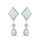 Square Stud Earrings Created Opal Pear Simulated Amethyst CZ 925 Sterling Silver (24mm)