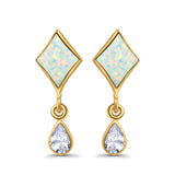 Square Stud Earrings Created Opal Pear Simulated Amethyst CZ 925 Sterling Silver (24mm)