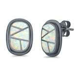 Stud Earrings Lab Created Opal 925 Sterling Silver (18mm)