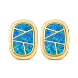 New Style Irregular Shape Stud Earring Created Opal 925 Sterling Silver (18mm)