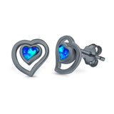 Heart Stud Earrings Lab Created Opal 925 Sterling Silver (11mm)