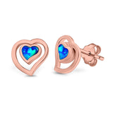 Heart Stud Earrings Lab Created Opal 925 Sterling Silver (11mm)