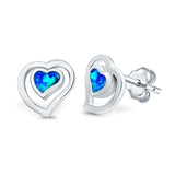 Heart Stud Earrings Lab Created Opal 925 Sterling Silver (11mm)