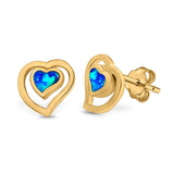 Heart Stud Earrings Lab Created Opal 925 Sterling Silver (11mm)