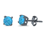 Round Stud Earrings Lab Created Opal 925 Sterling Silver (7mm)