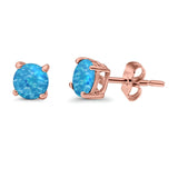 Round Stud Earrings Lab Created Opal 925 Sterling Silver (7mm)