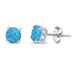 Round Stud Earrings Lab Created Opal 925 Sterling Silver (7mm)