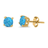 Round Stud Earrings Lab Created Opal 925 Sterling Silver (7mm)
