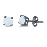 Round Stud Earrings Lab Created Opal 925 Sterling Silver (7mm)