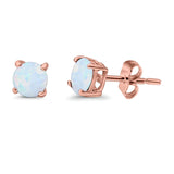 Round Stud Earrings Lab Created Opal 925 Sterling Silver (7mm)