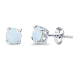 Round Stud Earrings Lab Created Opal 925 Sterling Silver (7mm)