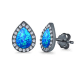 Halo Pear Stud Earrings Lab Created Opal Simulated CZ 925 Sterling Silver (11mm)