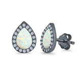 Halo Pear Stud Earrings Lab Created Opal Simulated CZ 925 Sterling Silver (11mm)