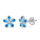 Flower Stud Earrings Lab Created Opal Simulated CZ 925 Sterling Silver (7mm)