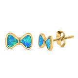 Bow Stud Earrings Lab Created Opal 925 Sterling Silver (5mm)