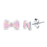 Bow Stud Earrings Lab Created Opal 925 Sterling Silver (5mm)