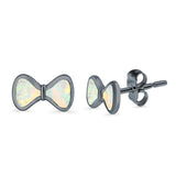 Bow Stud Earrings Lab Created Opal 925 Sterling Silver (5mm)