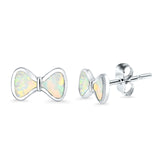 Bow Stud Earrings Lab Created Opal 925 Sterling Silver (5mm)