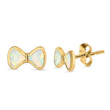 Bow Stud Earrings Lab Created Opal 925 Sterling Silver (5mm)