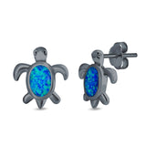 Turtle Stud Earrings Created Opal 925 Sterling Silver (13mm)