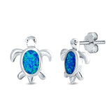 Turtle Stud Earrings Created Opal 925 Sterling Silver (13mm)