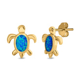 Turtle Stud Earrings Created Opal 925 Sterling Silver (13mm)