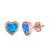 Heart Stud Earrings Created Opal 925 Sterling Silver(9mm)