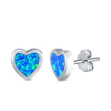 Heart Stud Earrings Created Opal 925 Sterling Silver(9mm)