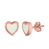 Heart Stud Earrings Created Opal 925 Sterling Silver(9mm)