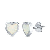 Heart Stud Earrings Created Opal 925 Sterling Silver(9mm)