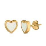 Heart Stud Earrings Created Opal 925 Sterling Silver(9mm)