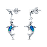 Dangling Dolphin Stud Earrings Created Opal 925 Sterling Silver (23mm)