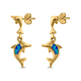 Dangling Dolphin Stud Earrings Created Opal 925 Sterling Silver (23mm)