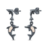 Dangling Dolphin Stud Earrings Created Opal 925 Sterling Silver (23mm)