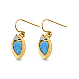Pear Shape Drop Dangle Created Opal Simulated CZ 925 Sterling Silver (13mm)