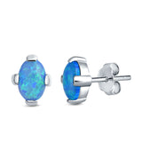 Solitaire Oval Stud Earrings Created Opal 925 Sterling Silver (9mm)