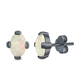 Solitaire Oval Stud Earrings Created Opal 925 Sterling Silver (9mm)