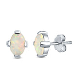 Solitaire Oval Stud Earrings Created Opal 925 Sterling Silver (9mm)