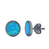 Bezel Round Stud Earrings Created Opal 925 Sterling Silver (10mm)