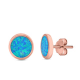 Bezel Round Stud Earrings Created Opal 925 Sterling Silver (10mm)