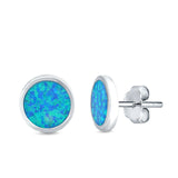 Bezel Round Stud Earrings Created Opal 925 Sterling Silver (10mm)