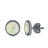 Bezel Round Stud Earrings Created Opal 925 Sterling Silver (10mm)