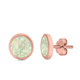 Bezel Round Stud Earrings Created Opal 925 Sterling Silver (10mm)