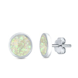 Bezel Round Stud Earrings Created Opal 925 Sterling Silver (10mm)